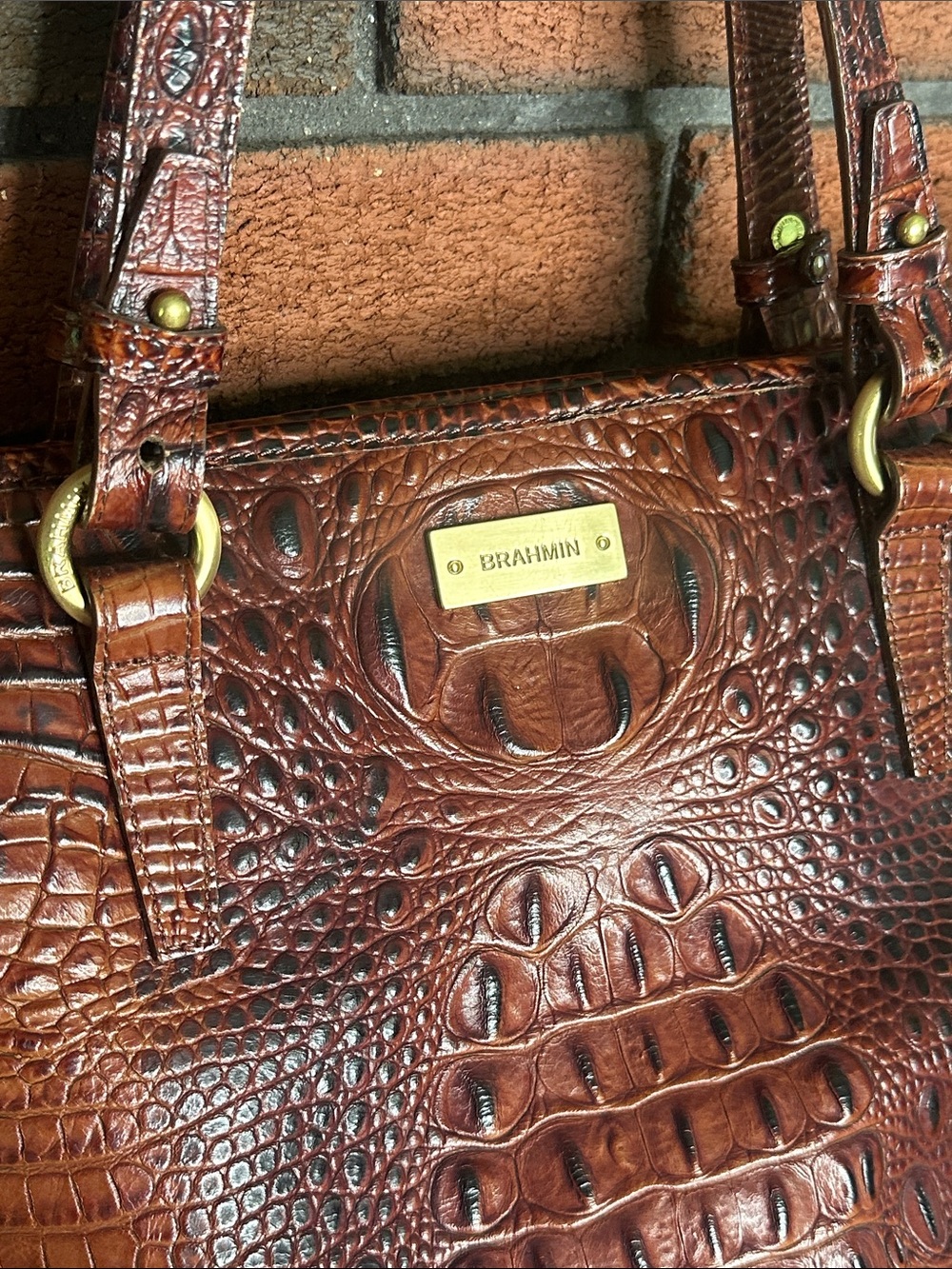 Brahmin Croc-Embossed Brown Leather Tote Vintage - Picture 3 of 12